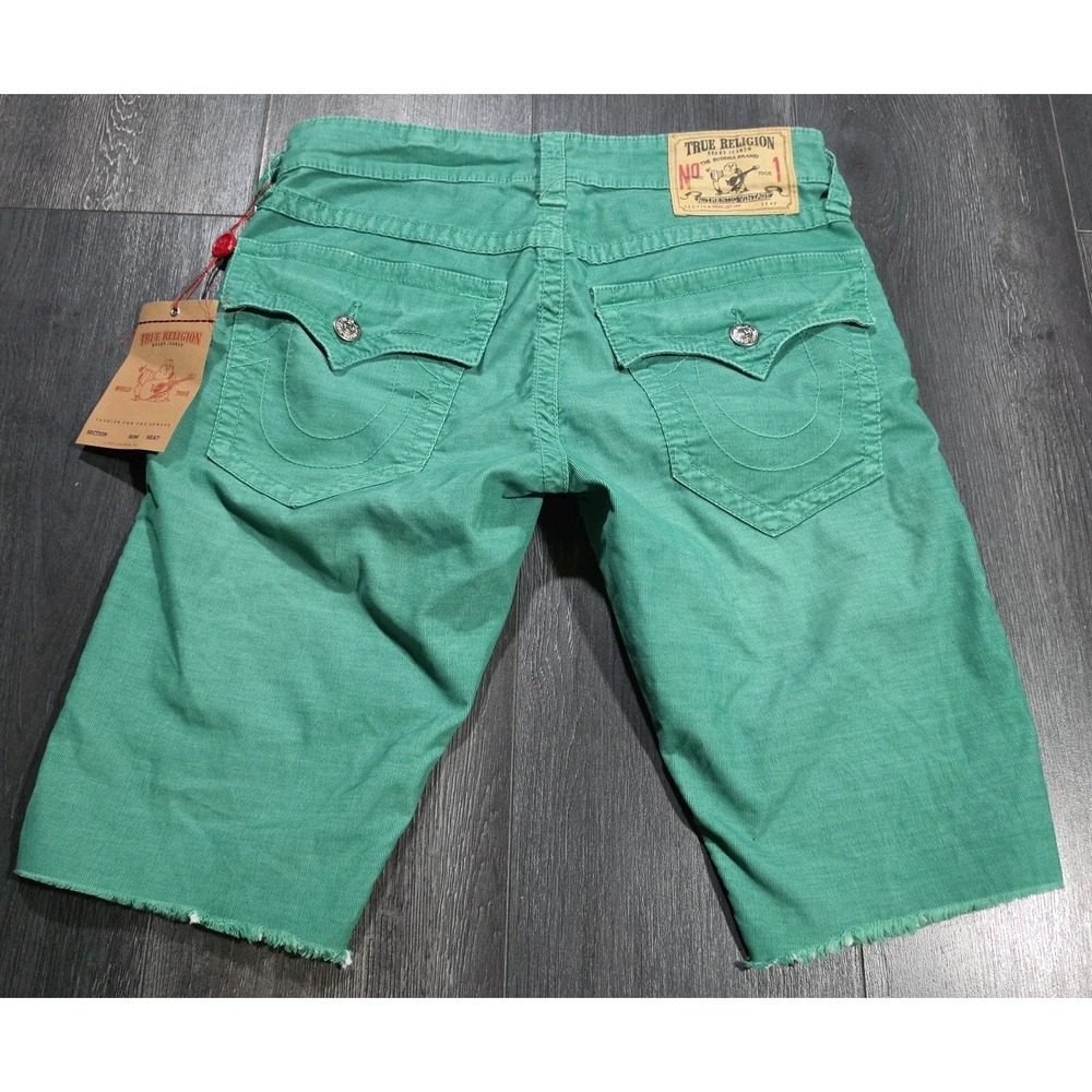 NWT True Religion Ricky Corduroy Cut Off Shorts Men 30 Green Stretch Lightweight